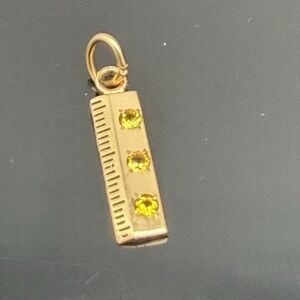 14K Yellow Gold Ruler Bracelet Charm or Bar Pendant 3 Stones Yellow Topaz 1g